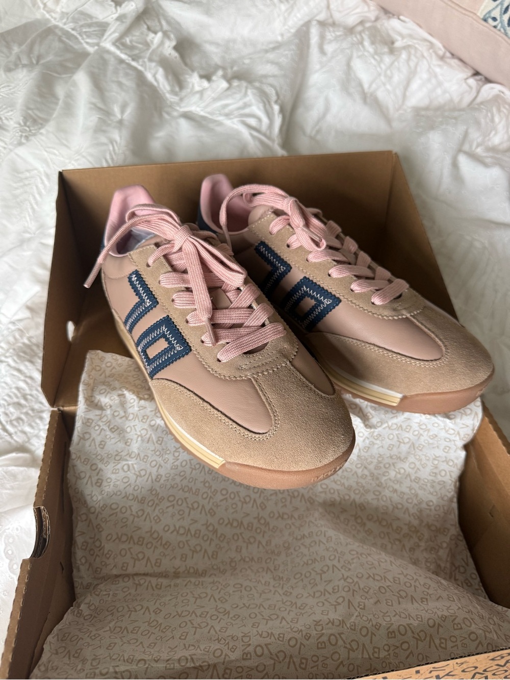 Back 70 Women's Pink Casual Trainer Sneakers with Navy Accent